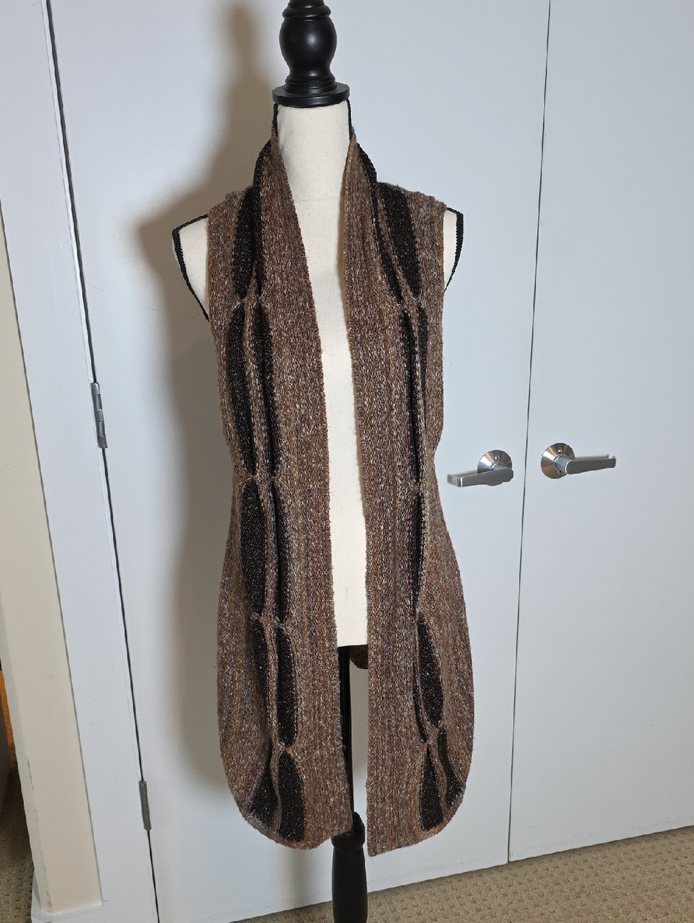 Chico's Brown and Cream Marled Knit Vest Woth Metallic Detail